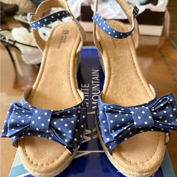 White Mountain Shoes - White Mountain Blue Espadrille Sandals with Polka Dot Bow